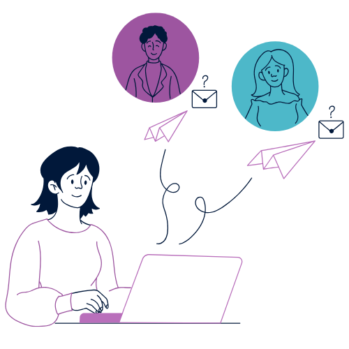 Get Smart Survey Distribution Woman on a laptop sending emails to one woman and one man